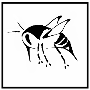 black and white graphic logo of bumble bee.
